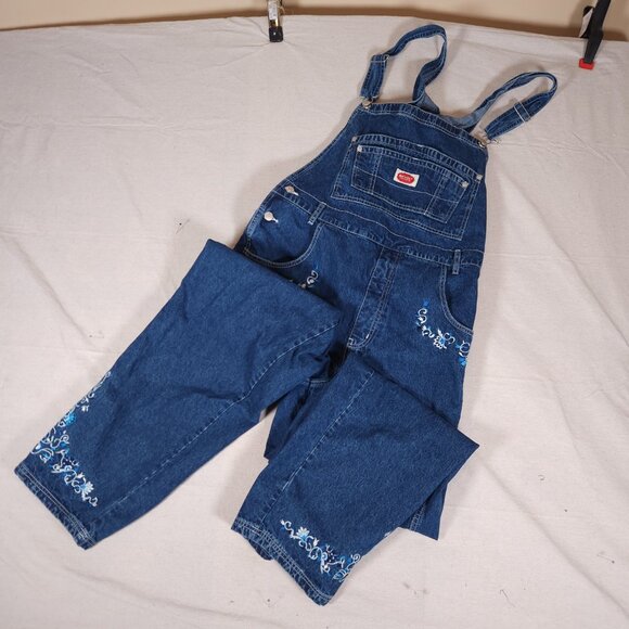 Vintage Revolt Floral Embroidered Denim Overalls Size 18 Y2K 90s Festival Retro - Picture 10 of 11